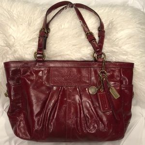 Coach dark red patent leather tote bag